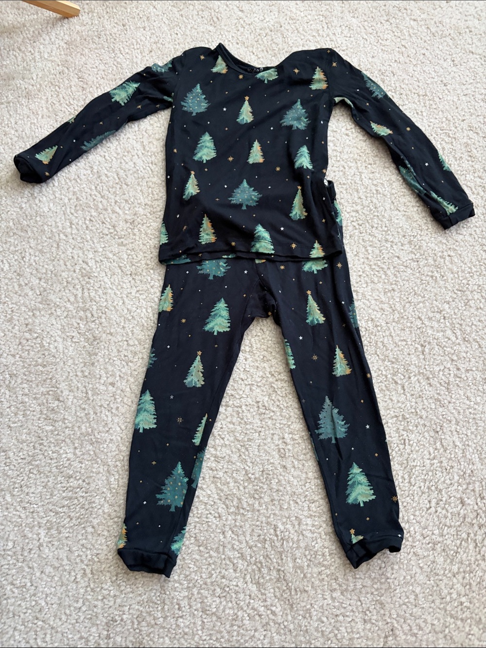 Kids Black Holiday Tree Pajama Set